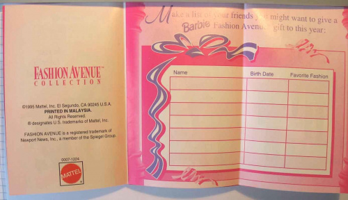 Katalog odziezy Fashion Avenue z 1995 #FashionAvenue #Mattel #Barbie #Ken