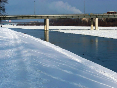Ląd z wodą się zchodzą #Warszawa #Wisła #zima #śnieg #MostŚwiętokrzyski