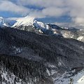 Widok na Giewont i dolinę Jaworzyki z przełęczy między Kopami