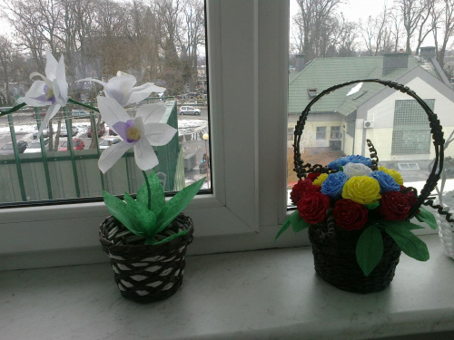 koszyczek z rózami i storczyk w doniczce :) #PapierowaWiklina